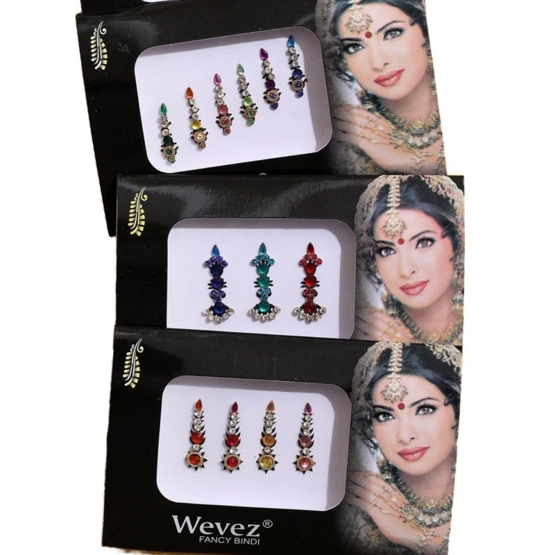 Wevez Pack of 6 Multi Color Long Rhinestone Body Glitters Reusable Bindi - Image 3